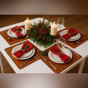 🎄 Set of 4 Square Handmade Woven Placemats | 14”